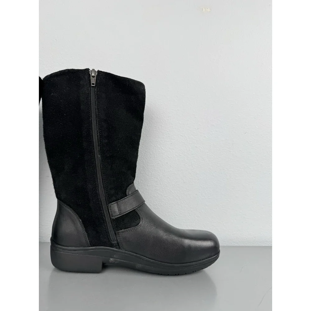 Alegria Boots Womens 8 /‎ 38 Black Suede Leather Buckle Biker Moto Zip Mid Calf
